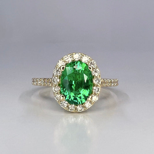 Oval green emerald engagement ring 14k solid gold, Moissanite oval halo engagement ring, Unique wedding anniversary promise ring women #8020