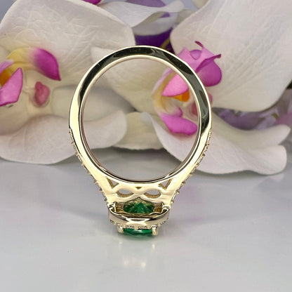 Oval green emerald engagement ring 14k solid gold, Moissanite oval halo engagement ring, Unique wedding anniversary promise ring women #8020