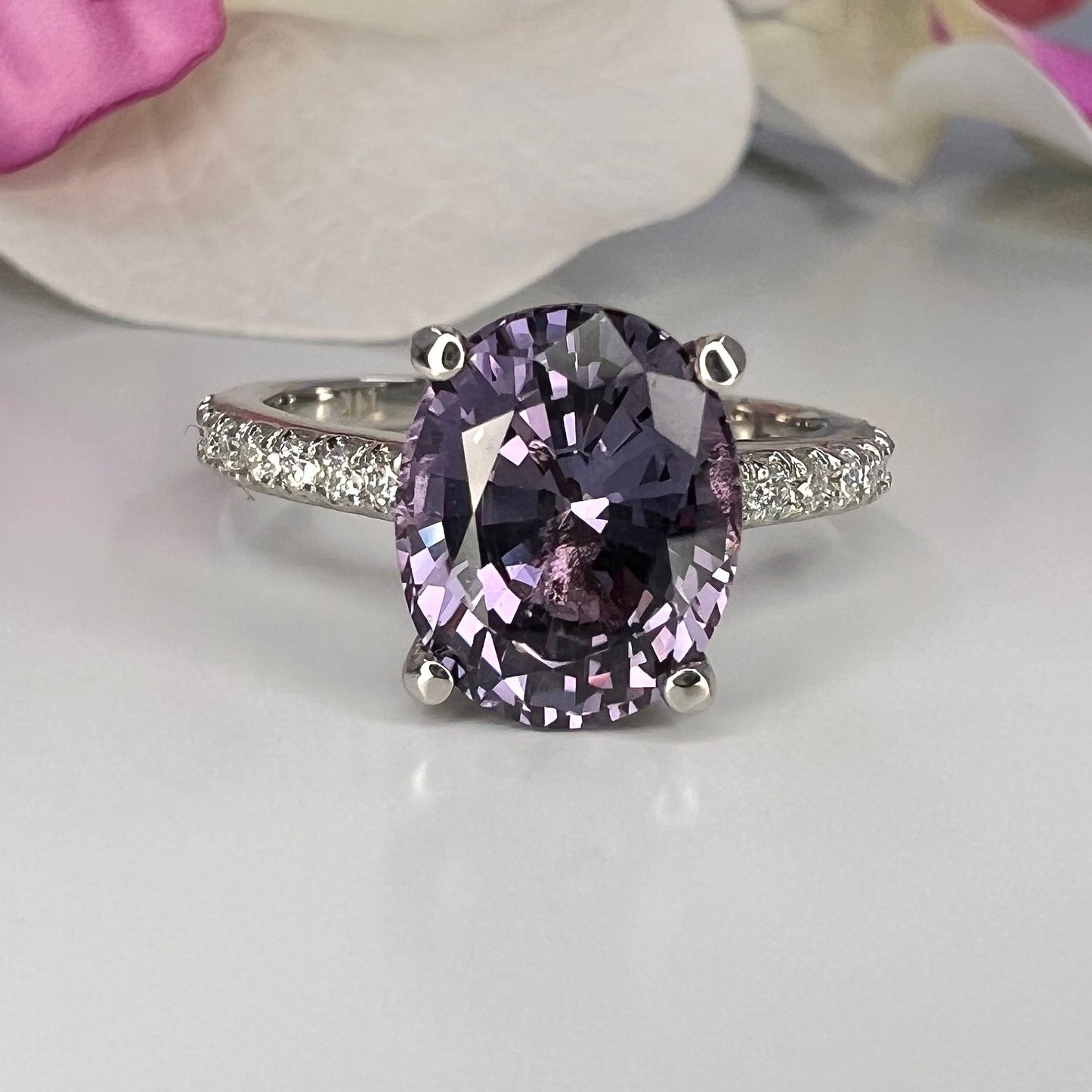 Oval Cut Engagement Ring / Alexandrite Wedding Ring / Alexandrite and Moissanite Ring / 14k White Gold / #6215