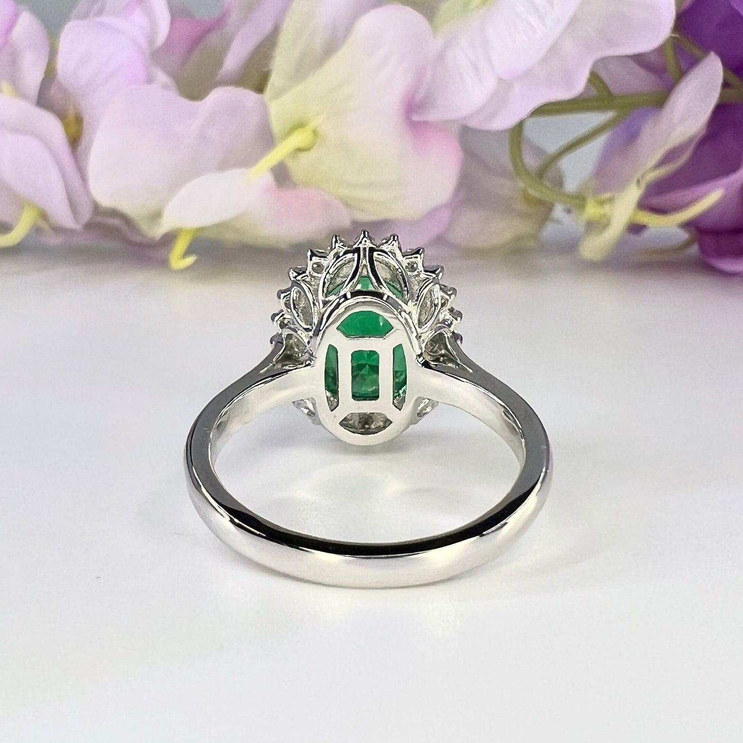 Oval Emerald Halo Engagement Ring 14K White Gold Unique Vintage Oval Emerald Promise Anniversary Bridal Ring Oval Emerald Ladies Ring  #7262