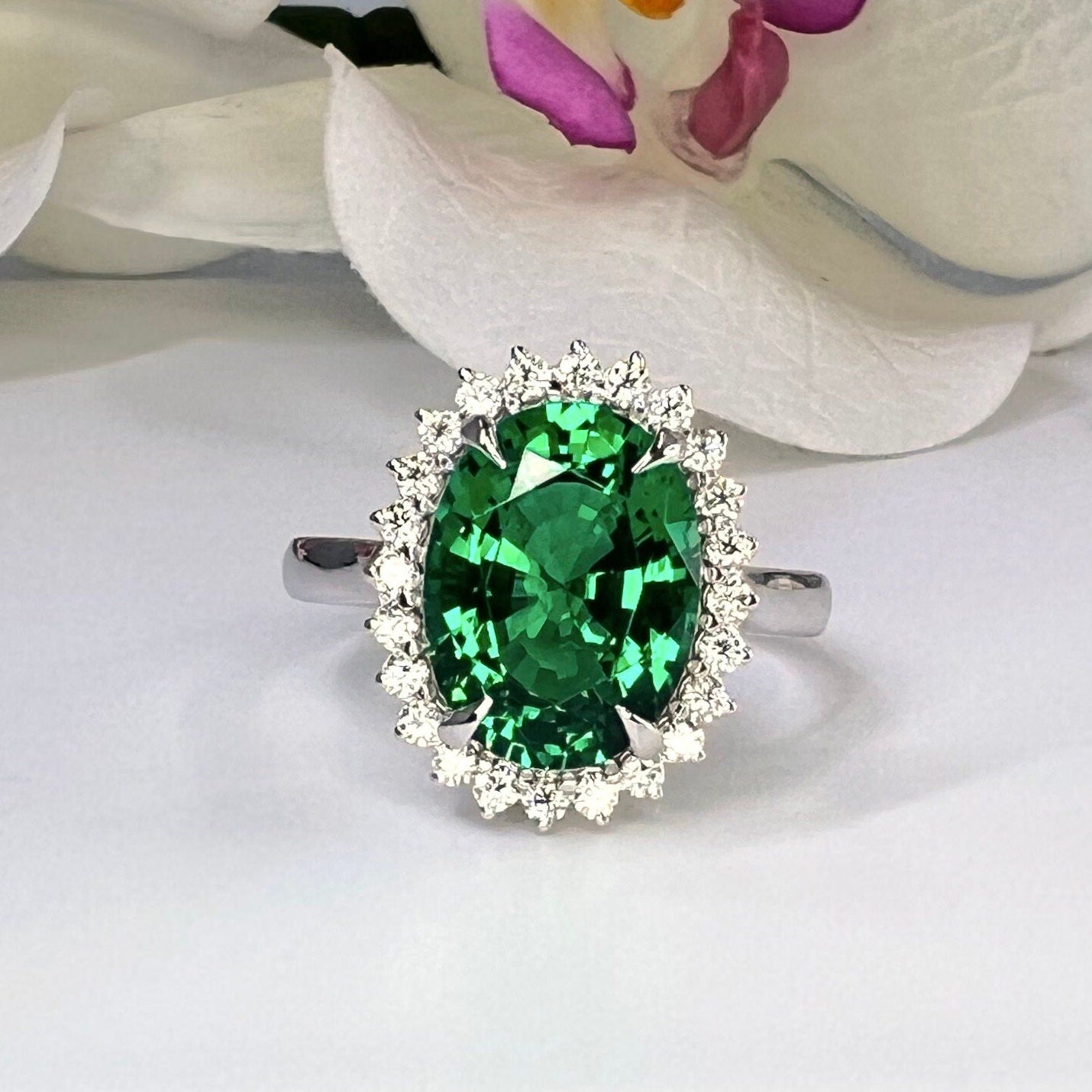 Oval Emerald Halo Engagement Ring 14K White Gold Unique Vintage Oval Emerald Promise Anniversary Bridal Ring Oval Emerald Ladies Ring  #7262