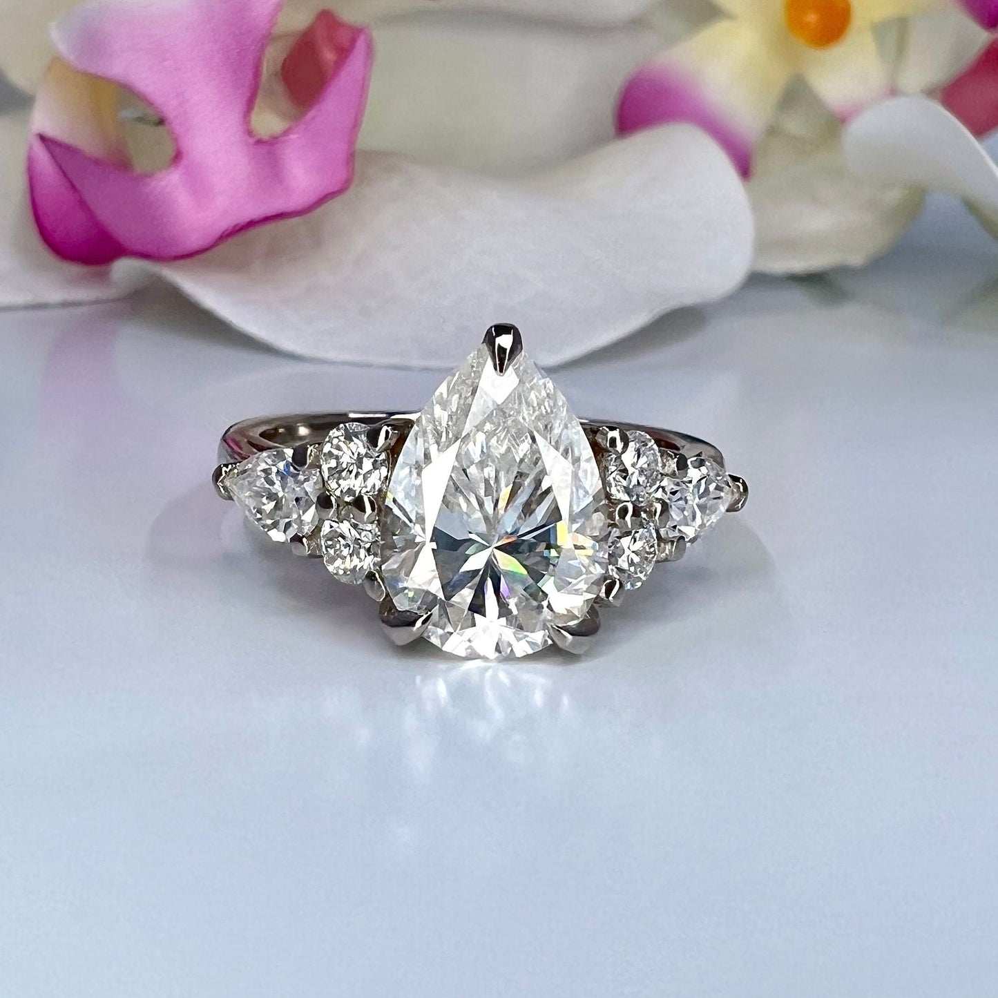 Pear shaped ring 14k solid gold, Pear shaped moissanite halo engagement ring, Teardrop ring, Unique wedding promise anniversary ring,  #8037