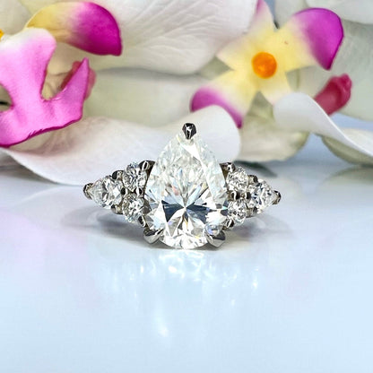 Pear shaped ring 14k solid gold, Pear shaped moissanite halo engagement ring, Teardrop ring, Unique wedding promise anniversary ring,  #8037