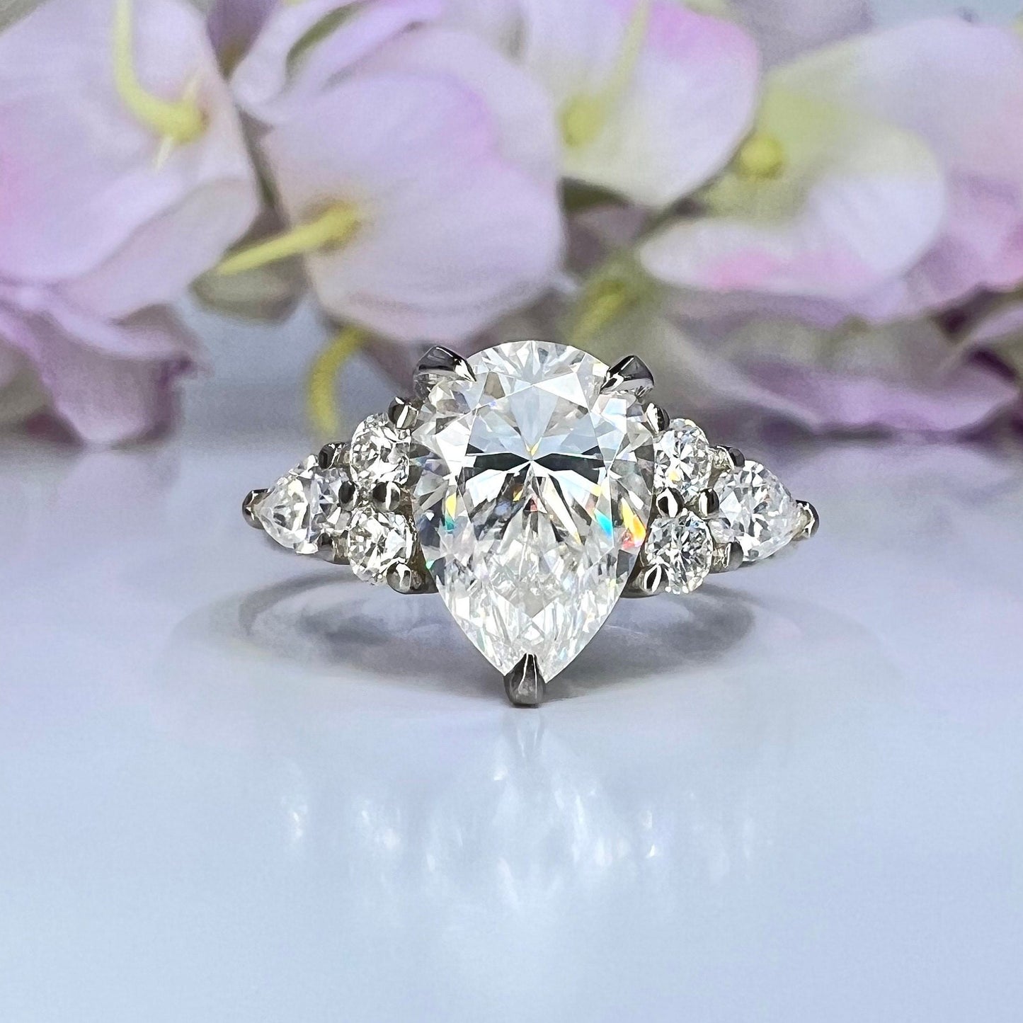 Pear shaped ring 14k solid gold, Pear shaped moissanite halo engagement ring, Teardrop ring, Unique wedding promise anniversary ring,  #8037