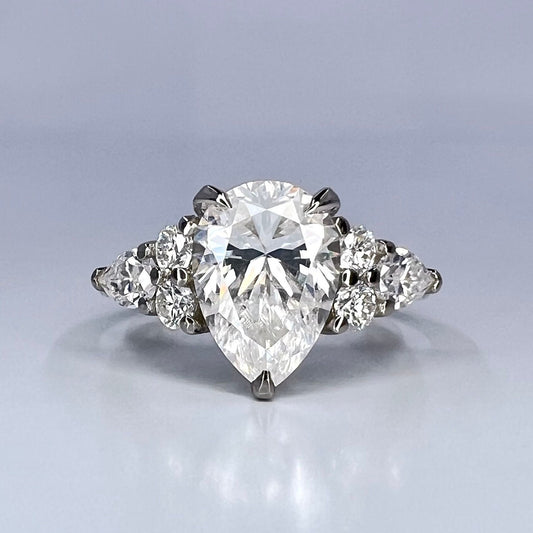 Pear shaped ring 14k solid gold, Pear shaped moissanite halo engagement ring, Teardrop ring, Unique wedding promise anniversary ring,  #8037