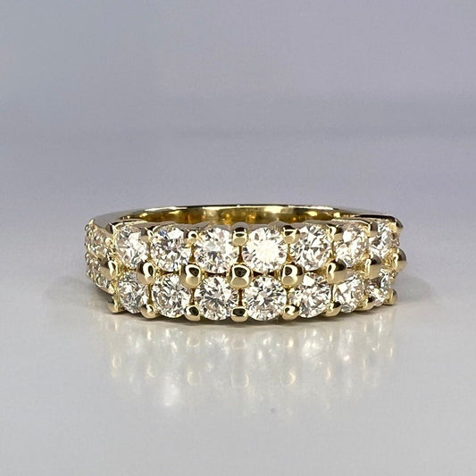 Diamond wedding band 14k solid gold, two row diamond anniversary band unique diamond half eternity wedding band, stacking diamond band #8013
