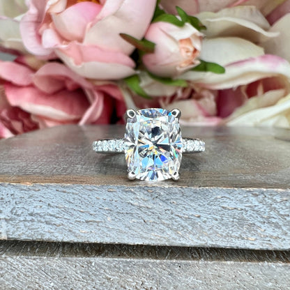 Moissanite Elongated Cushion Cut Engagement Ring For Ladies, Cushion Cut Moissanite Wedding Ring, 14k White Gold Solitaire Moissanite  #6374