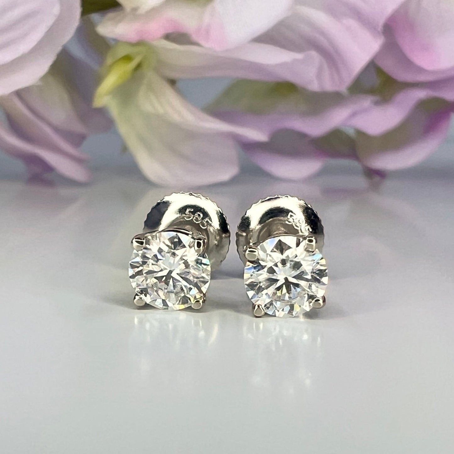 2.00ctw Lab grown diamond stud earrings 14k gold cvd diamond earrings, Lab created diamond studs, round diamond stud earrings unisex