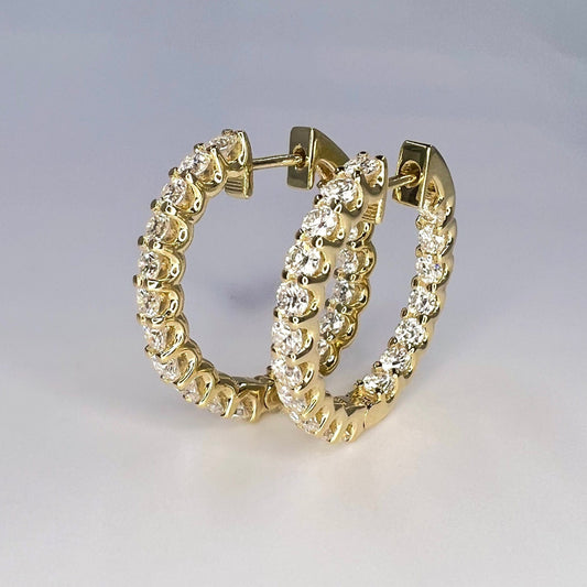 Lab grown diamond hoop earring 14K gold, Inside out diamond hoop earrings, Everyday hoop earrings, huggie hoop earring, endless hoops