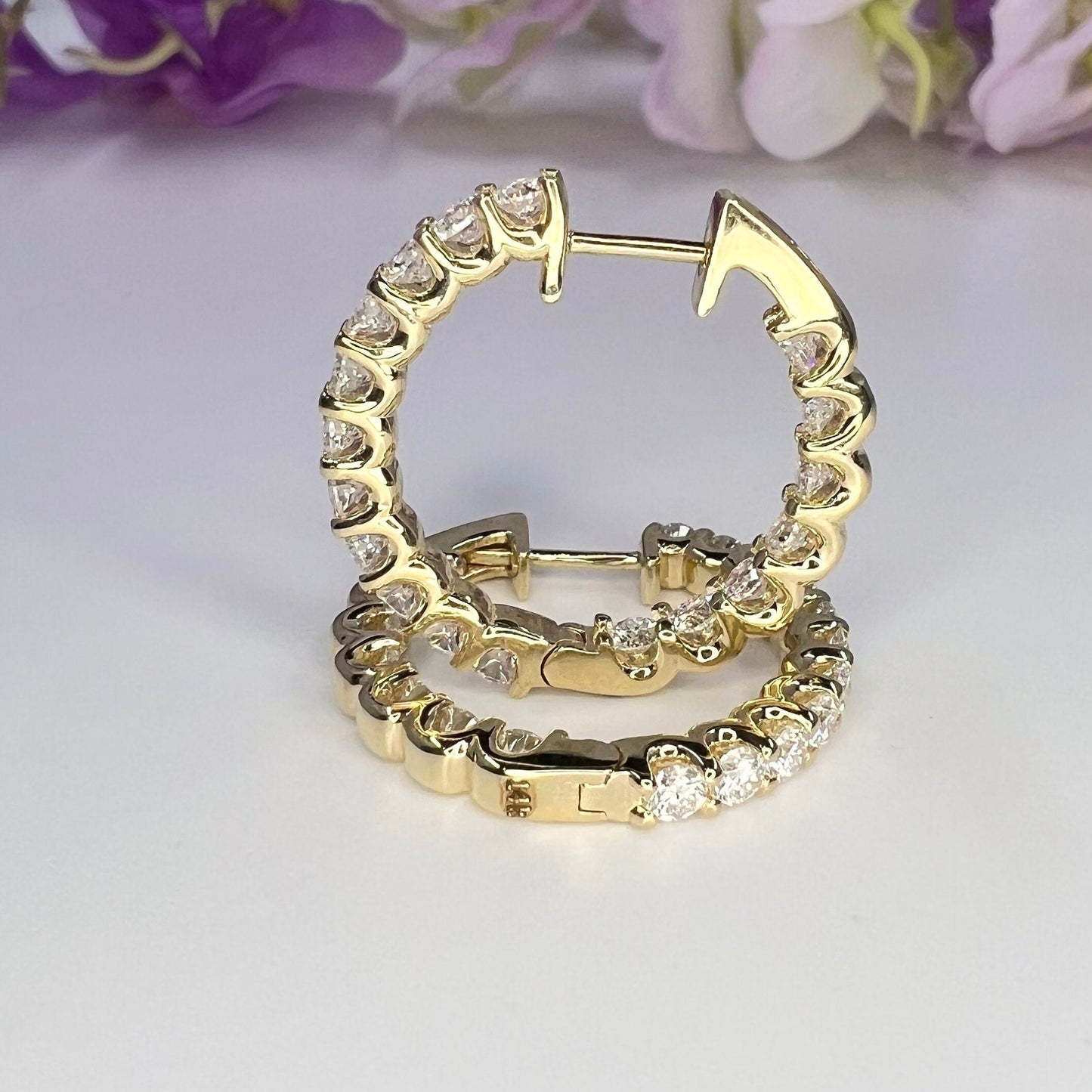 Lab grown diamond hoop earring 14K gold, Inside out diamond hoop earrings, Everyday hoop earrings, huggie hoop earring, endless hoops