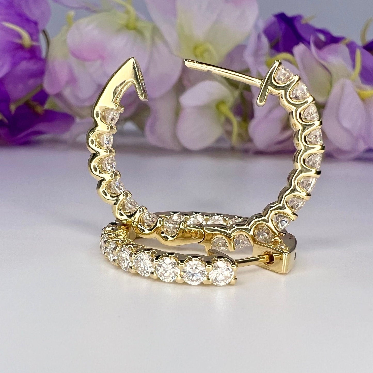 Lab grown diamond hoop earring 14K gold, Inside out diamond hoop earrings, Everyday hoop earrings, huggie hoop earring, endless hoops