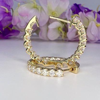Lab grown diamond hoop earring 14K gold, Inside out diamond hoop earrings, Everyday hoop earrings, huggie hoop earring, endless hoops