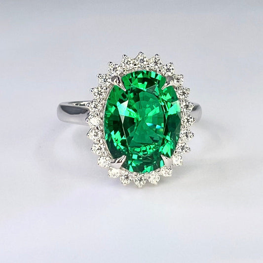 Oval Emerald Halo Engagement Ring 14K White Gold Unique Vintage Oval Emerald Promise Anniversary Bridal Ring Oval Emerald Ladies Ring  #7262