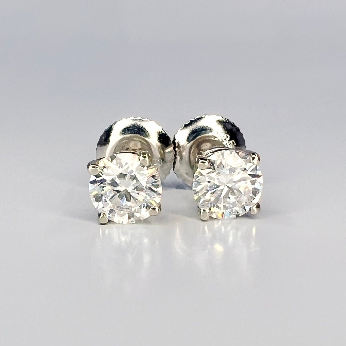 Four Prong Round Brilliant Lab Grown Diamond Stud Earrings In 14k White Gold (1 Ct. Tw. - F-G / VS2-SI1)