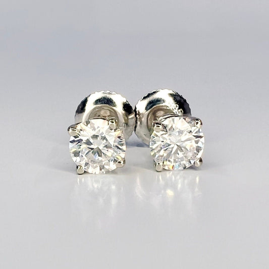 Four Prong Round Brilliant Lab Grown Diamond Stud Earrings In 14k White Gold (1 Ct. Tw. - F-G / VS2-SI1)