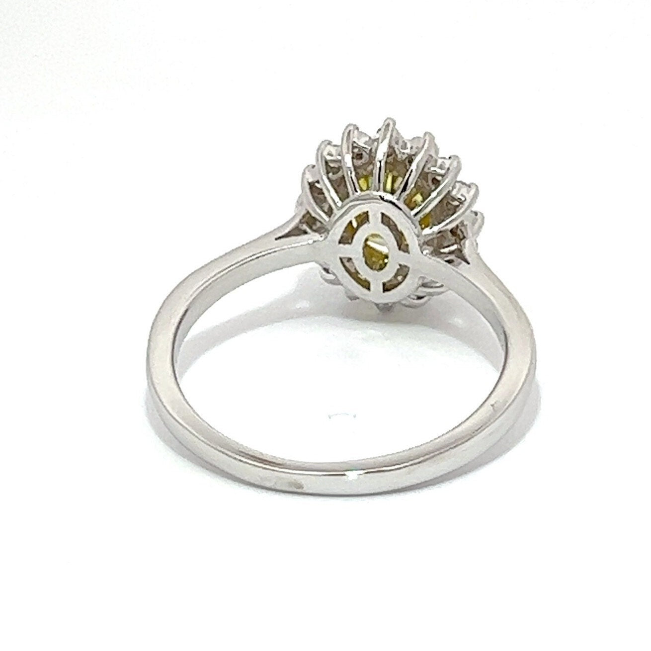 Yellow oval moissanite engagement ring 14k white gold, oval shaped wedding ring, halo engagement ring, Unique yellow moissanite ring,  #7757