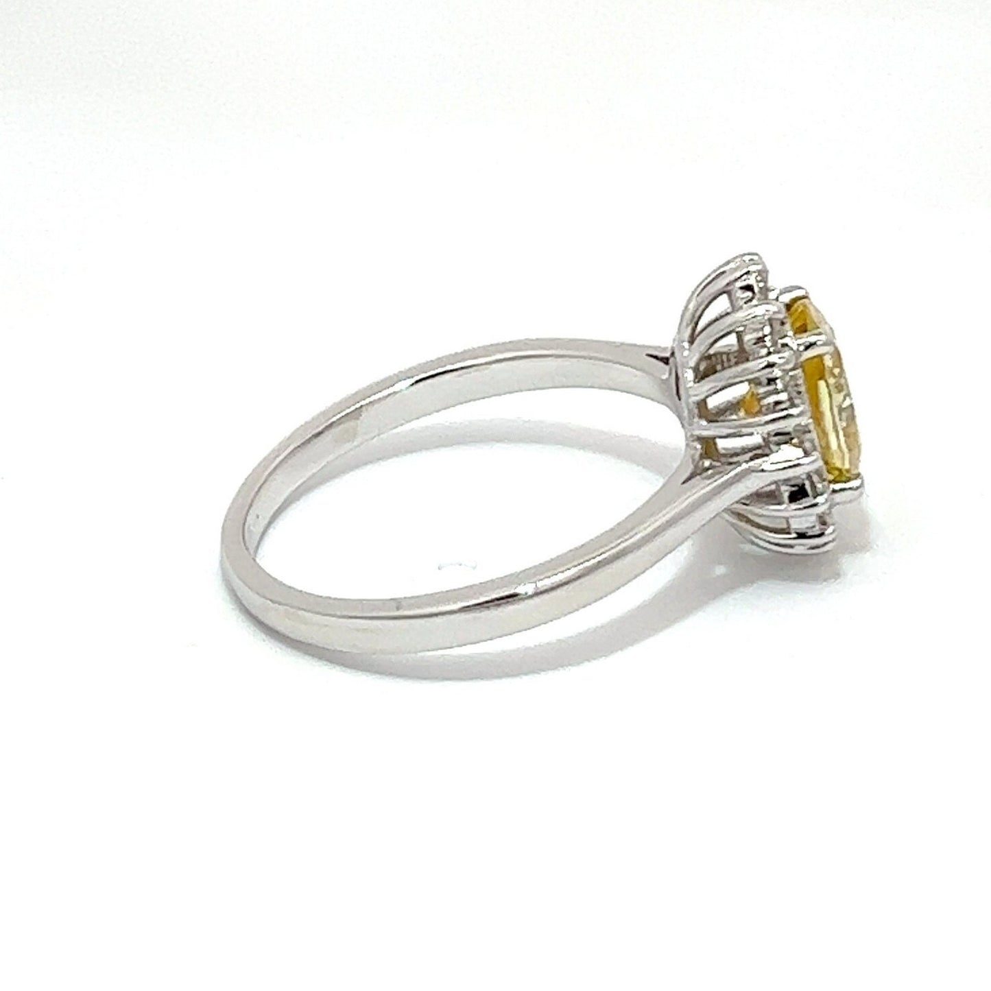 Yellow oval moissanite engagement ring 14k white gold, oval shaped wedding ring, halo engagement ring, Unique yellow moissanite ring,  #7757