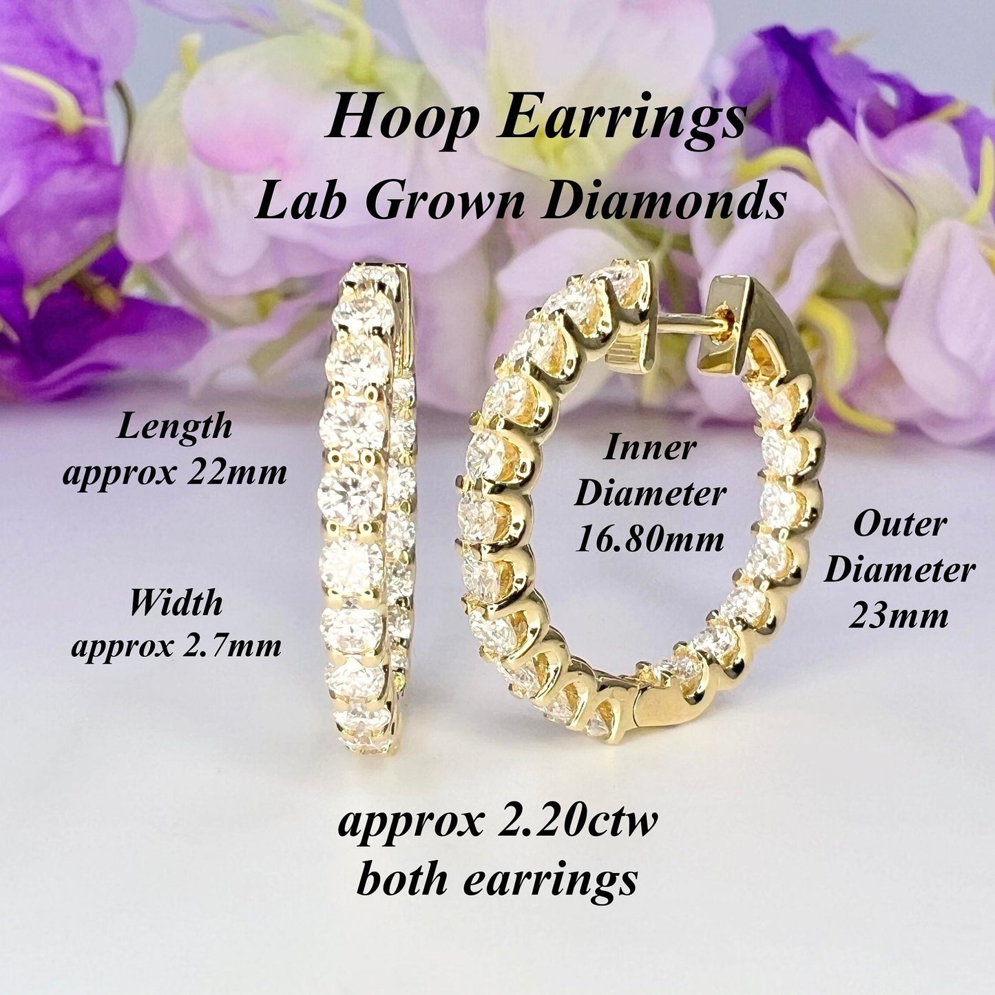 Lab grown diamond hoop earring 14K gold, Inside out diamond hoop earrings, Everyday hoop earrings, huggie hoop earring, endless hoops