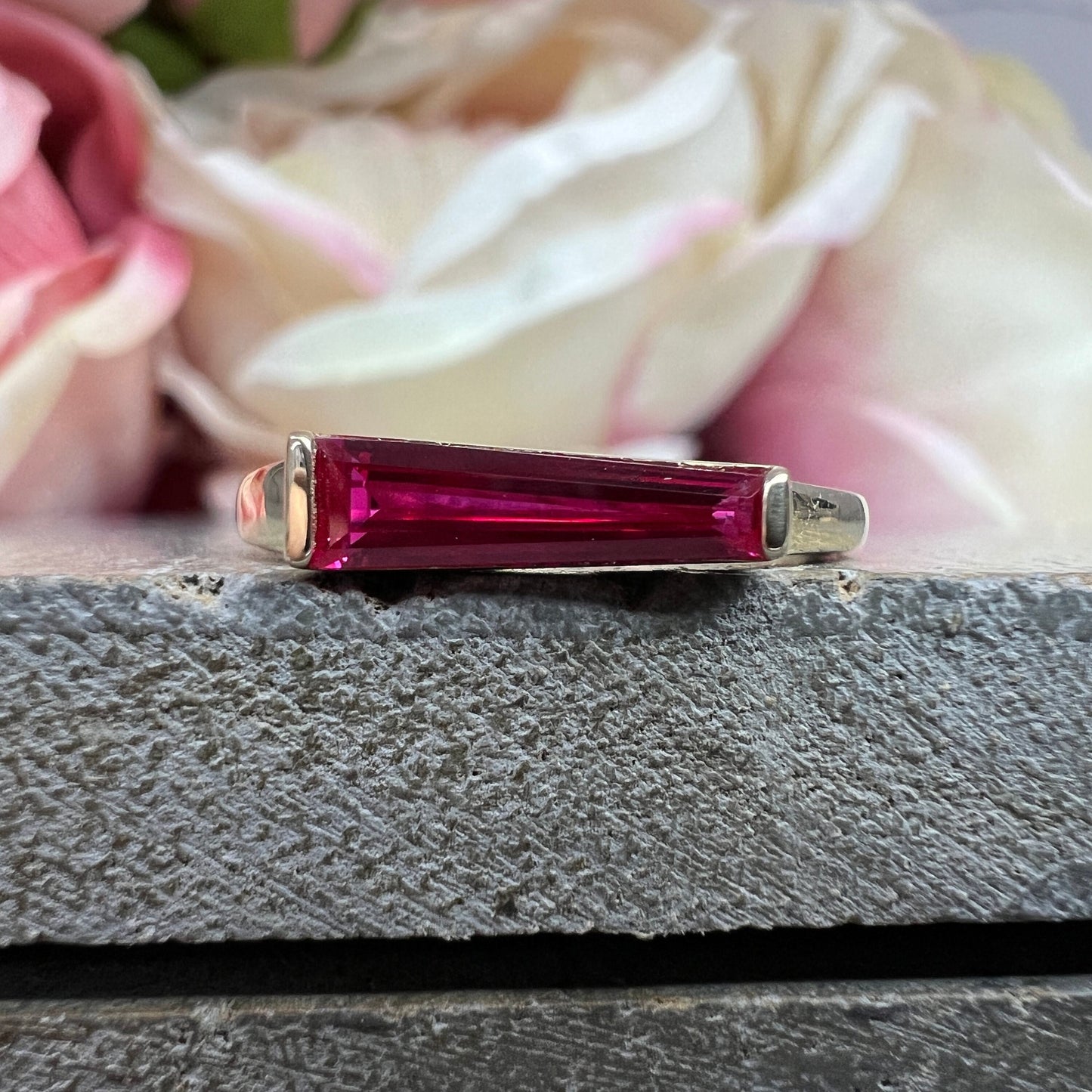 Ruby Dainty Baguette Stacking Ring,  Gold Minimalist Ring, Simple Ruby Ring, Yellow Gold Thin Ring,  Delicate Birthstone Ring Gift for Her