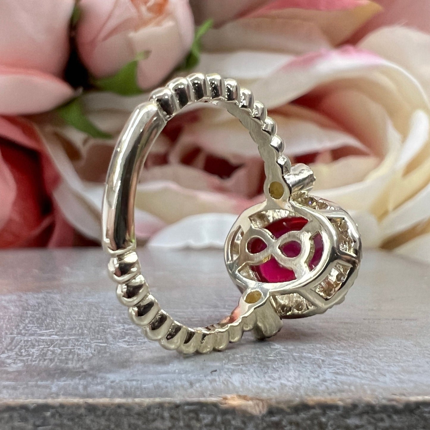 Vintage Oval Cabochon Ruby Engagement Ring 14K Solid Yellow Gold Unique Vintage Ruby Cabochon Wedding Anniversary Promise Bridal Ring  #7399