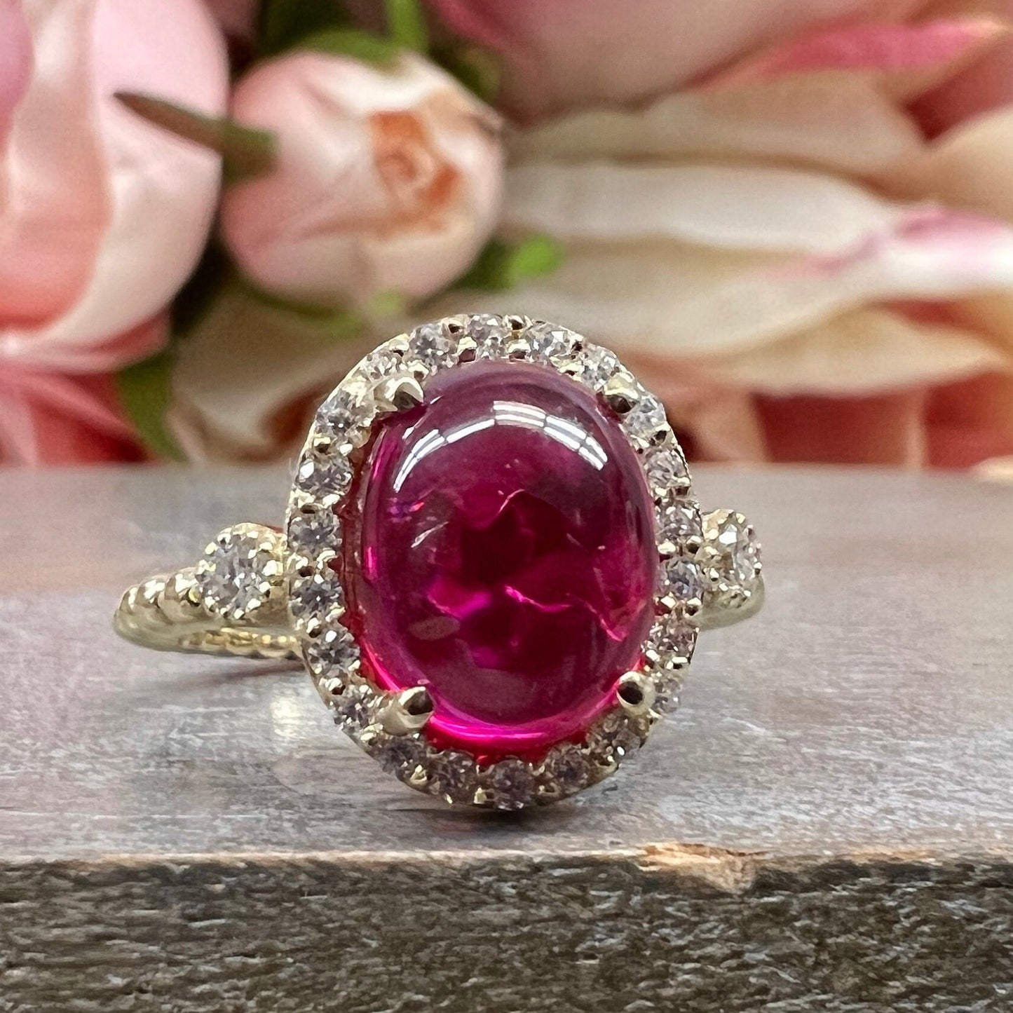 Vintage Oval Cabochon Ruby Engagement Ring 14K Solid Yellow Gold Unique Vintage Ruby Cabochon Wedding Anniversary Promise Bridal Ring  #7399