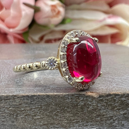 Vintage Oval Cabochon Ruby Engagement Ring 14K Solid Yellow Gold Unique Vintage Ruby Cabochon Wedding Anniversary Promise Bridal Ring  #7399