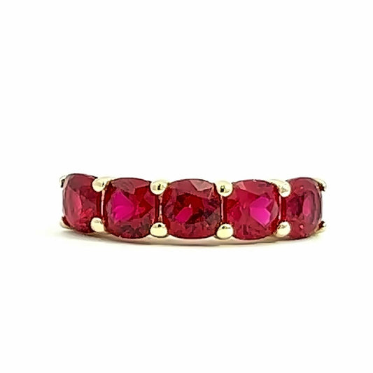 Cushion Cut Ruby Band / Five Stone Engagement Band / Ruby Wedding Band / Stacking Ladies Band / Bridal Gift / 14k Yellow Gold / #6104
