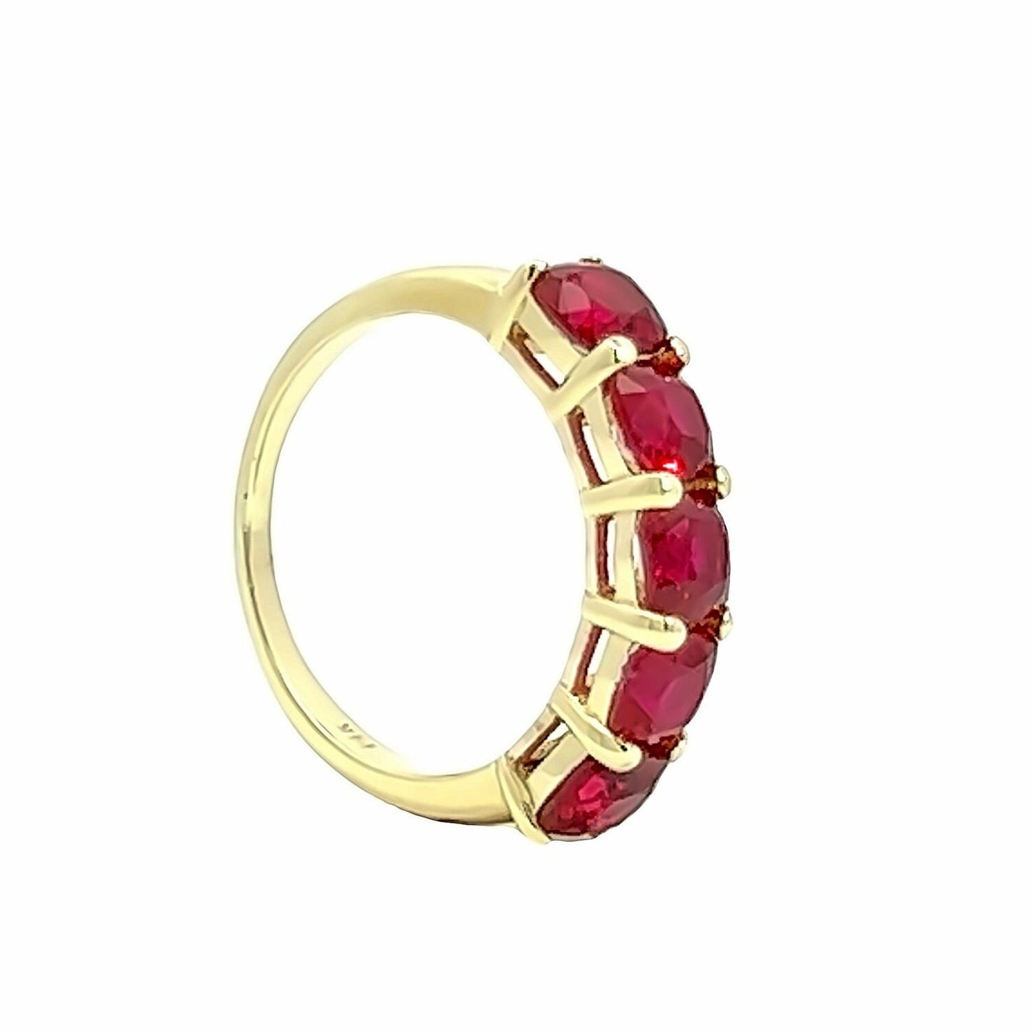 Cushion Cut Ruby Band / Five Stone Engagement Band / Ruby Wedding Band / Stacking Ladies Band / Bridal Gift / 14k Yellow Gold / #6104