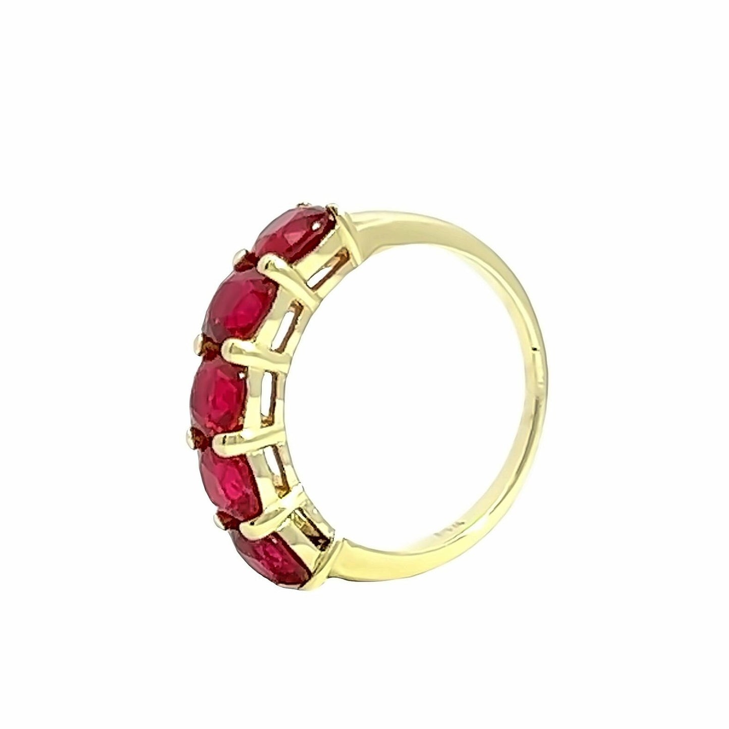 Cushion Cut Ruby Band / Five Stone Engagement Band / Ruby Wedding Band / Stacking Ladies Band / Bridal Gift / 14k Yellow Gold / #6104
