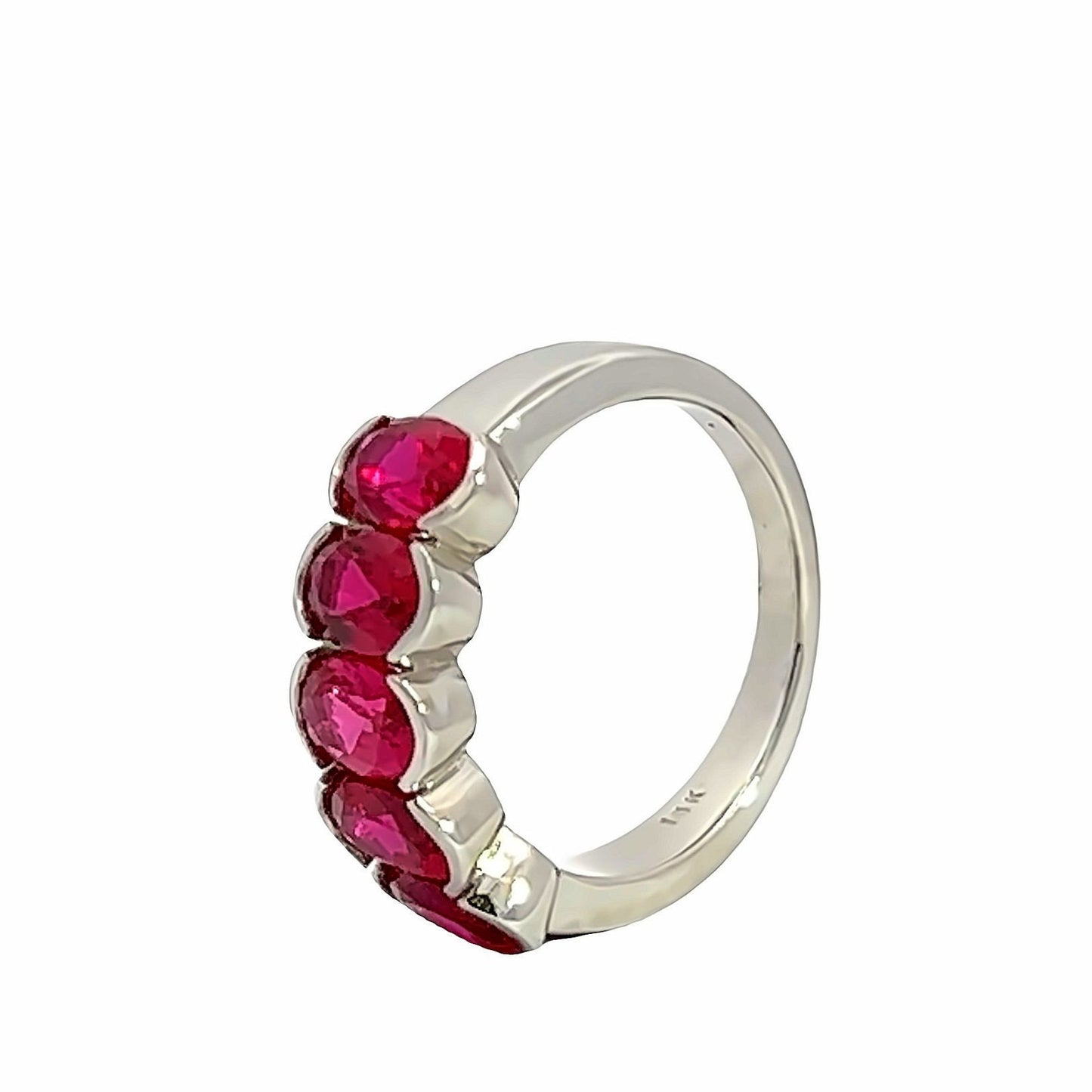 Ruby wedding band 14k solid gold, 5 stone oval cut ruby wedding ring, bezel set ruby eternity band womens wedding band July birthstone #8076