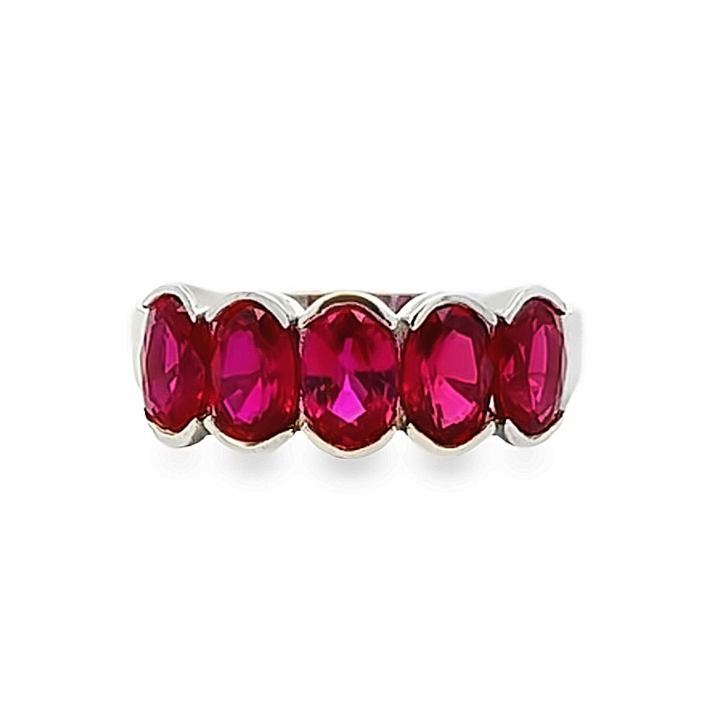 Ruby wedding band 14k solid gold, 5 stone oval cut ruby wedding ring, bezel set ruby eternity band womens wedding band July birthstone #8076