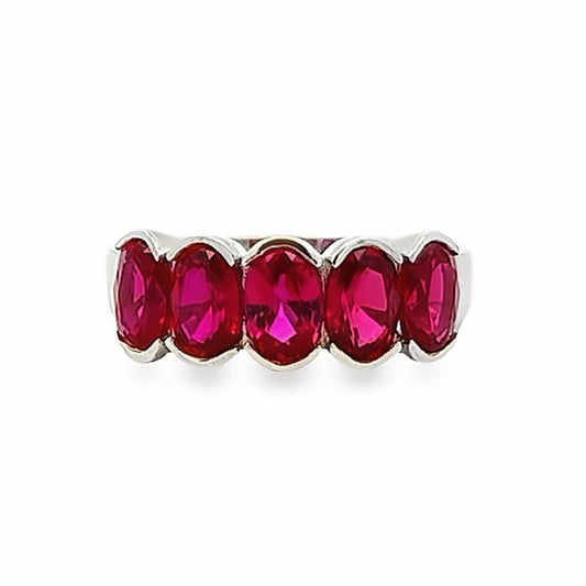 Ruby wedding band 14k solid gold, 5 stone oval cut ruby wedding ring, bezel set ruby eternity band womens wedding band July birthstone #8076