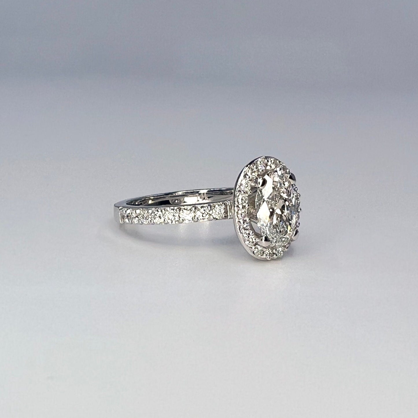 1.10 Carat Oval VS2/E Diamond Solitaire Engagement Ring, Lab Diamond Halo Engagement Ring, Lab Created Diamond Ring, 14k Yellow Gold