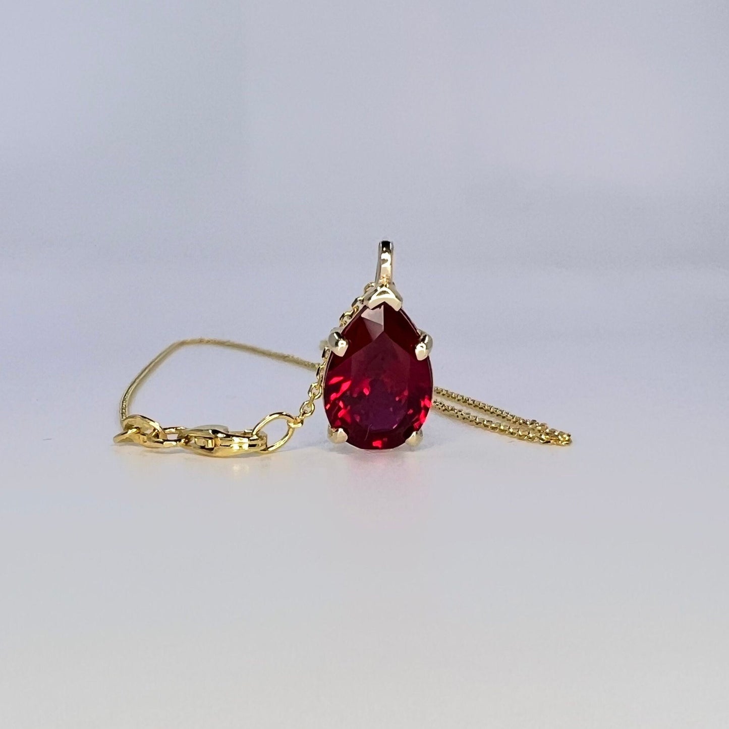 Ruby necklace pendant  14K Solid Gold, pear shaped ruby necklace,  teardrop ruby pendant, July birthstone jewelry,  everyday necklace, #8156