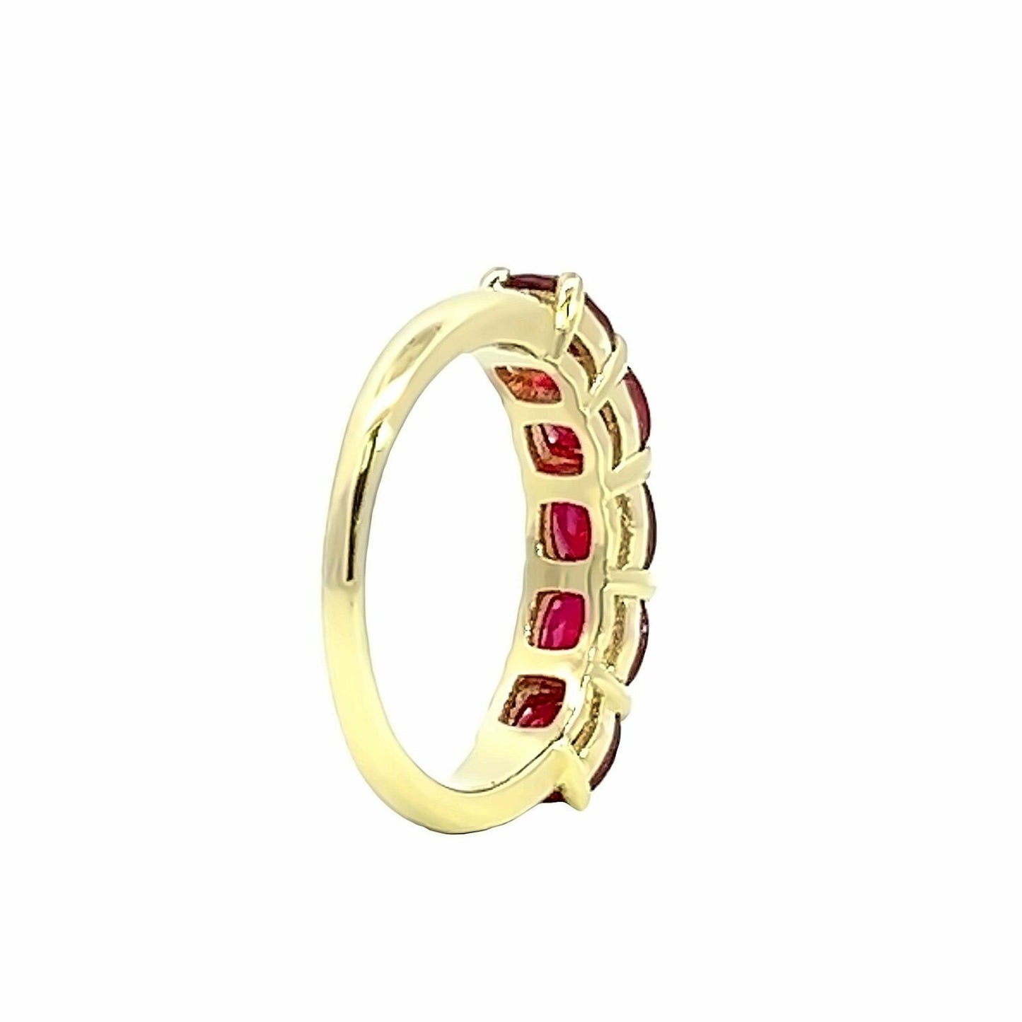 Cushion Cut Ruby Band / Five Stone Engagement Band / Ruby Wedding Band / Stacking Ladies Band / Bridal Gift / 14k Yellow Gold / #6104