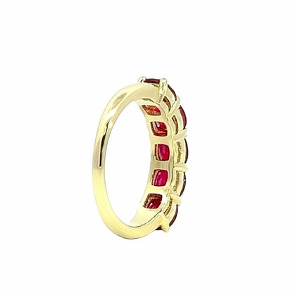 Cushion Cut Ruby Band / Five Stone Engagement Band / Ruby Wedding Band / Stacking Ladies Band / Bridal Gift / 14k Yellow Gold / #6104