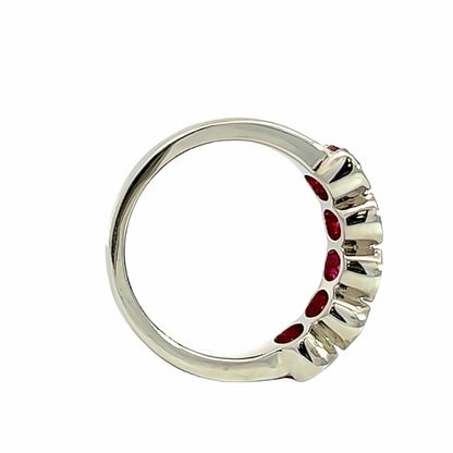 Ruby wedding band 14k solid gold, 5 stone oval cut ruby wedding ring, bezel set ruby eternity band womens wedding band July birthstone #8076