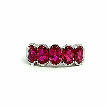 Ruby wedding band 14k solid gold, 5 stone oval cut ruby wedding ring, bezel set ruby eternity band womens wedding band July birthstone #8076
