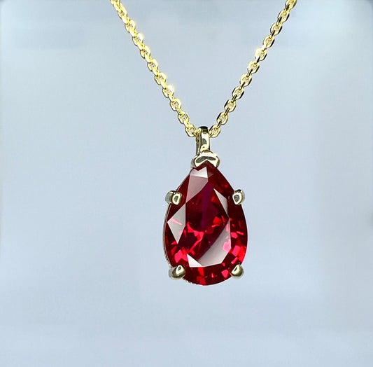 Ruby necklace pendant  14K Solid Gold, pear shaped ruby necklace,  teardrop ruby pendant, July birthstone jewelry,  everyday necklace, #8156