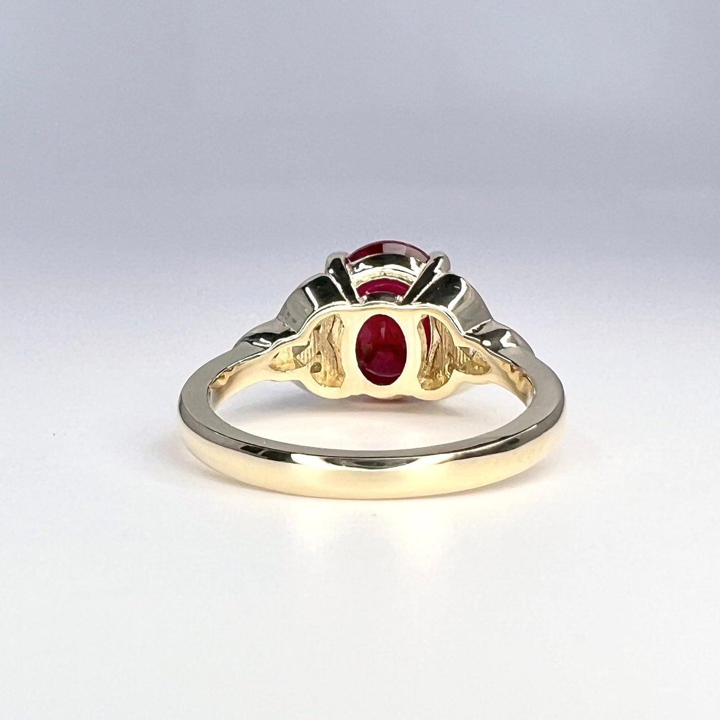 Oval Ruby Engagement Ring 14K White Gold Oval Cut Celtic Ruby Engagement Ring Triangle Ruby Moissanite Unique Promise Anniversary Ring #7308