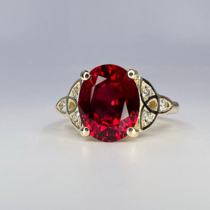 Oval Ruby Engagement Ring 14K White Gold Oval Cut Celtic Ruby Engagement Ring Triangle Ruby Moissanite Unique Promise Anniversary Ring #7308