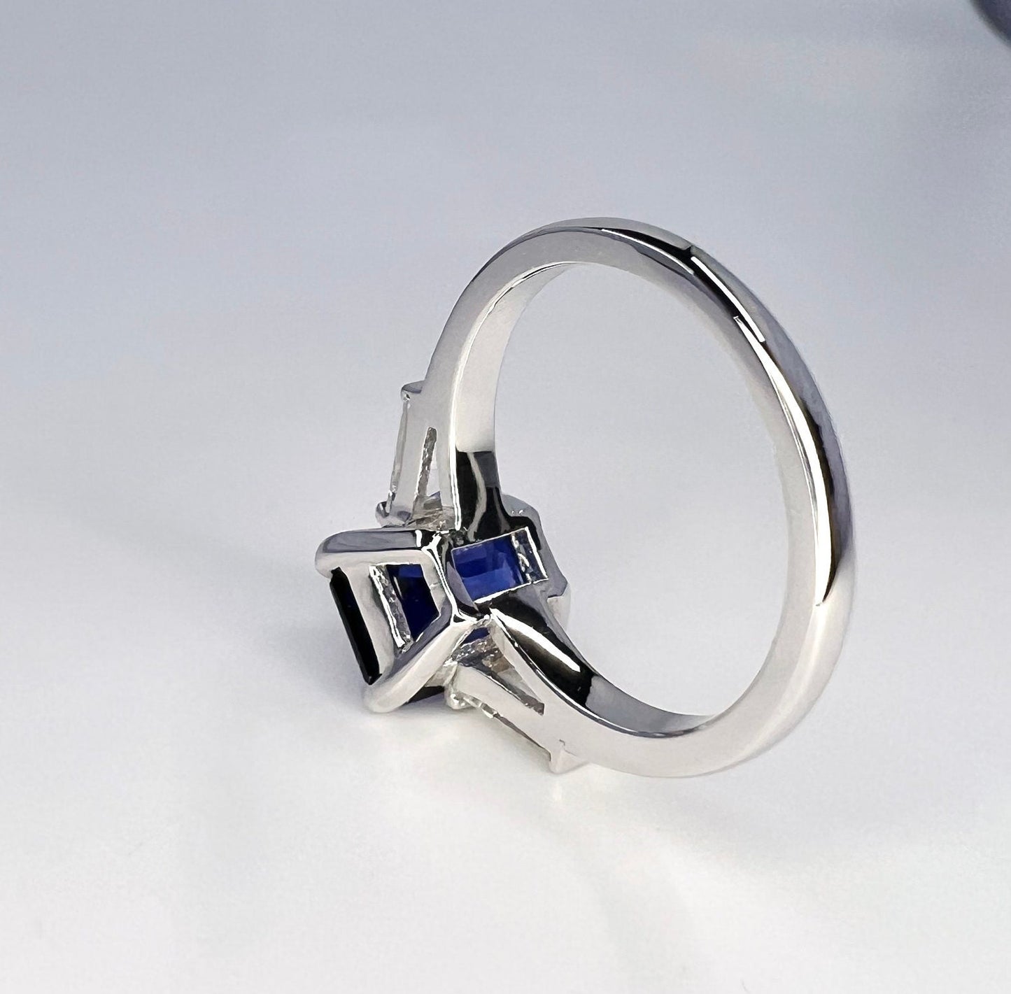 Emerald Cut Blue Sapphire Engagement Ring With Baguette Accents Set In 14k Yellow Gold 3.00 ctw #6802 #6803
