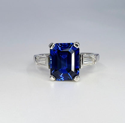 Emerald Cut Blue Sapphire Engagement Ring With Baguette Accents Set In 14k Yellow Gold 3.00 ctw #6802 #6803
