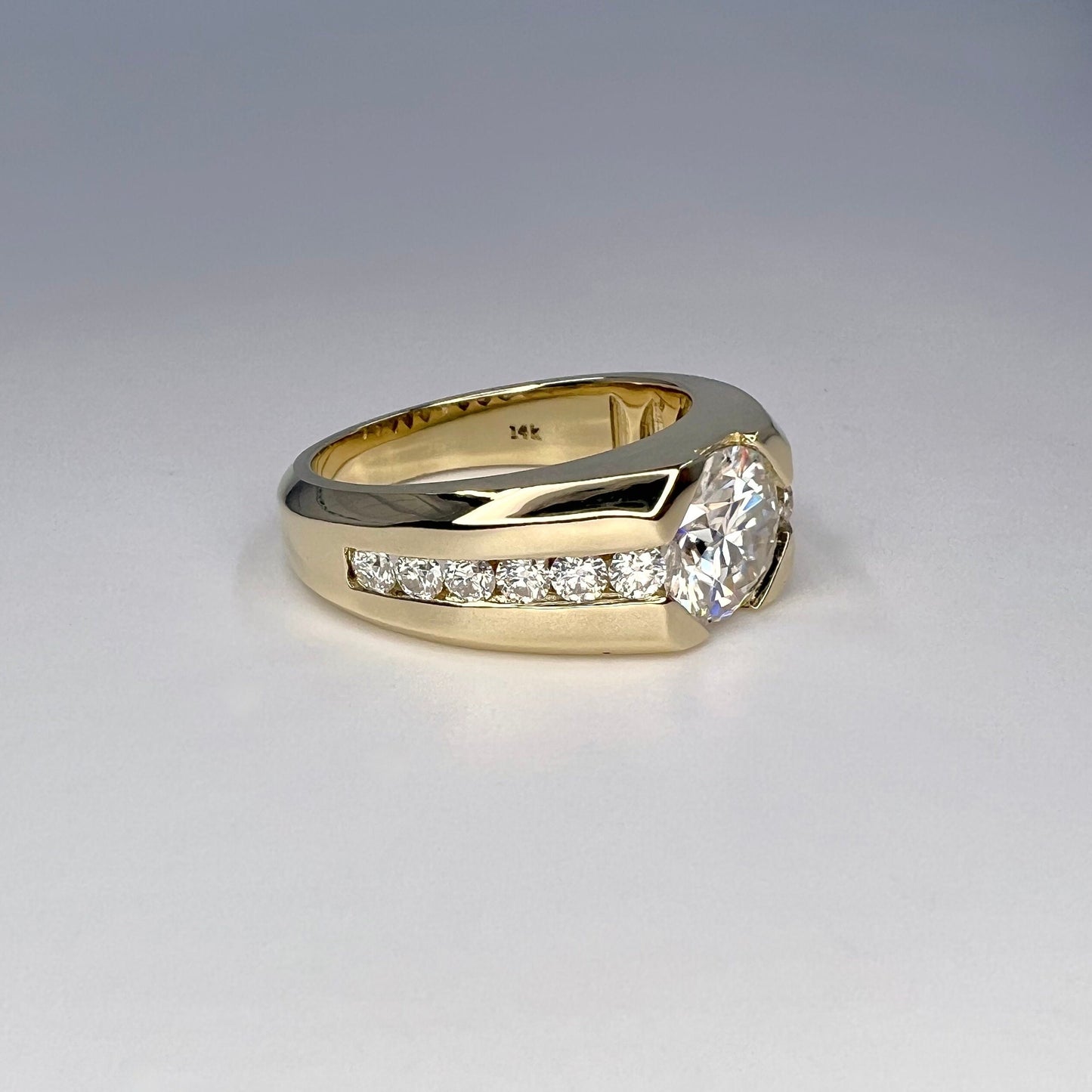 Round moissanite  mens ring 14k solid gold, half bezel mens moissanite ring, Fathers day gift, mens pinky ring, real diamond ring mans #8192