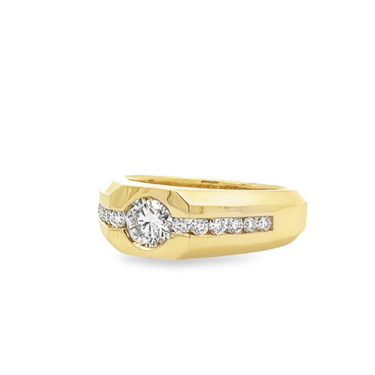 Round Moissanite  mens ring 14k solid gold, half bezel mens diamond ring, Fathers day gift, mens pinky ring, real diamond ring mans,  #8075