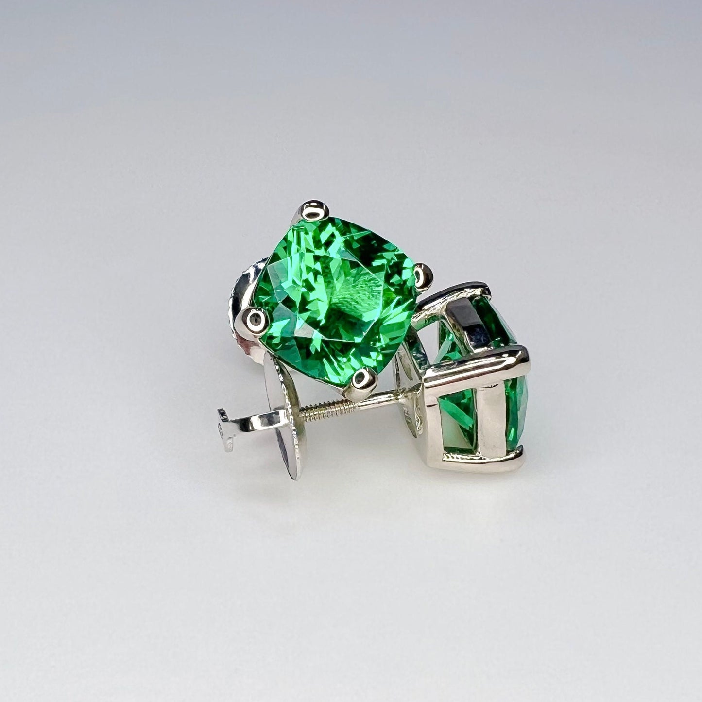 Stud Earrings Cushion Cut Green Emerald 14K White Gold Emerald  Stud Earrings, Simple Emerald Earrings May Birthstone Studs minimalist #5725
