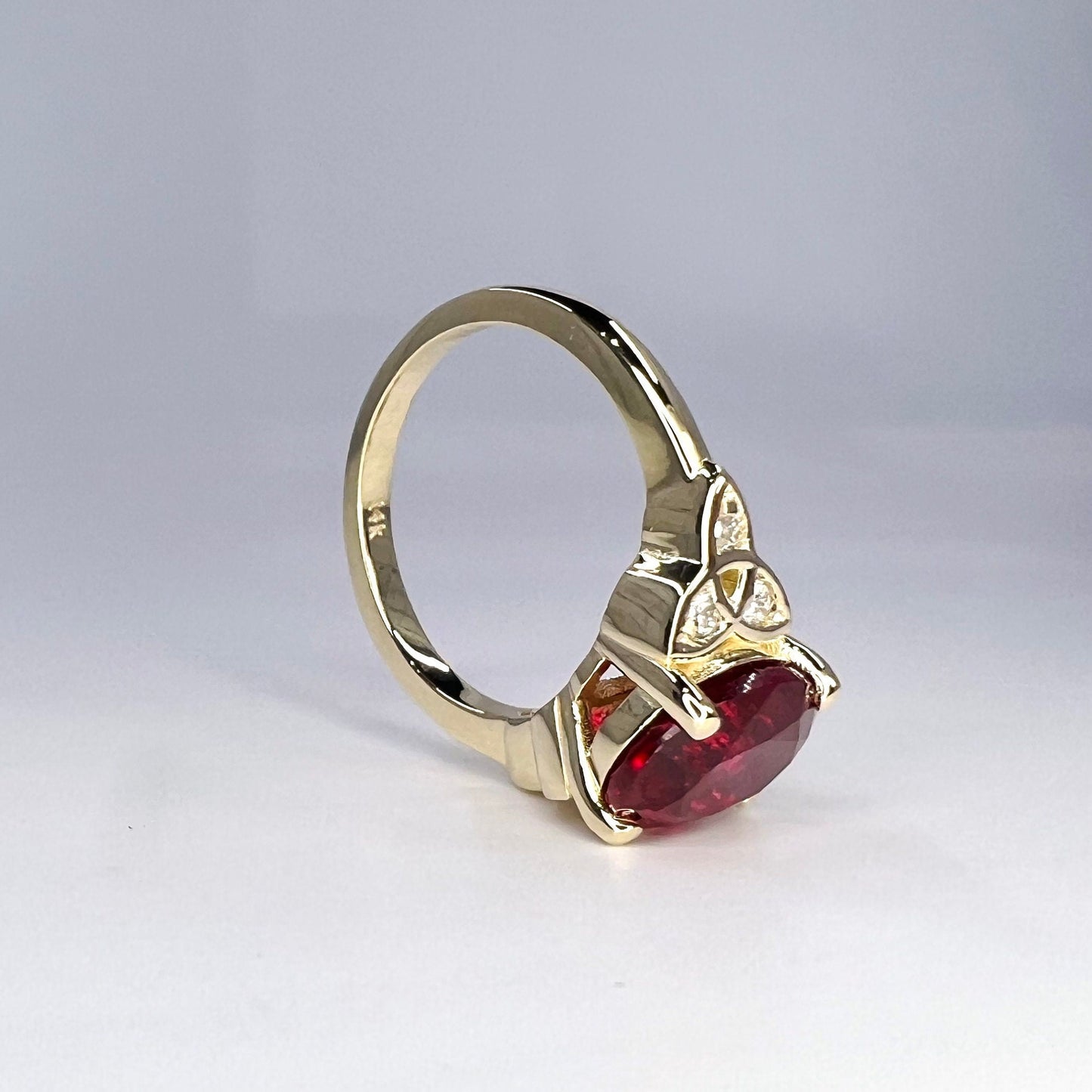 Oval Ruby Engagement Ring 14K White Gold Oval Cut Celtic Ruby Engagement Ring Triangle Ruby Moissanite Unique Promise Anniversary Ring #7308