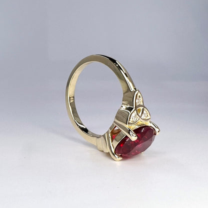 Oval Ruby Engagement Ring 14K White Gold Oval Cut Celtic Ruby Engagement Ring Triangle Ruby Moissanite Unique Promise Anniversary Ring #7308