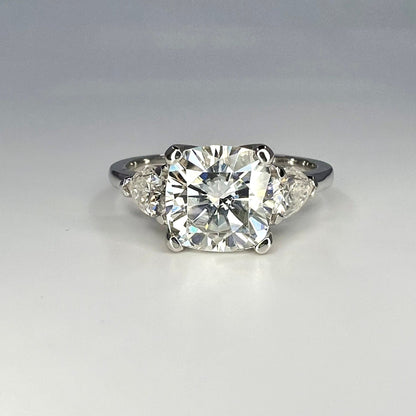 Moissanite Cushion Cut Engagement Ring, Enagaement Ring With Pear Shape Accents, Gift for her, 14K White Gold  #6751 #5256