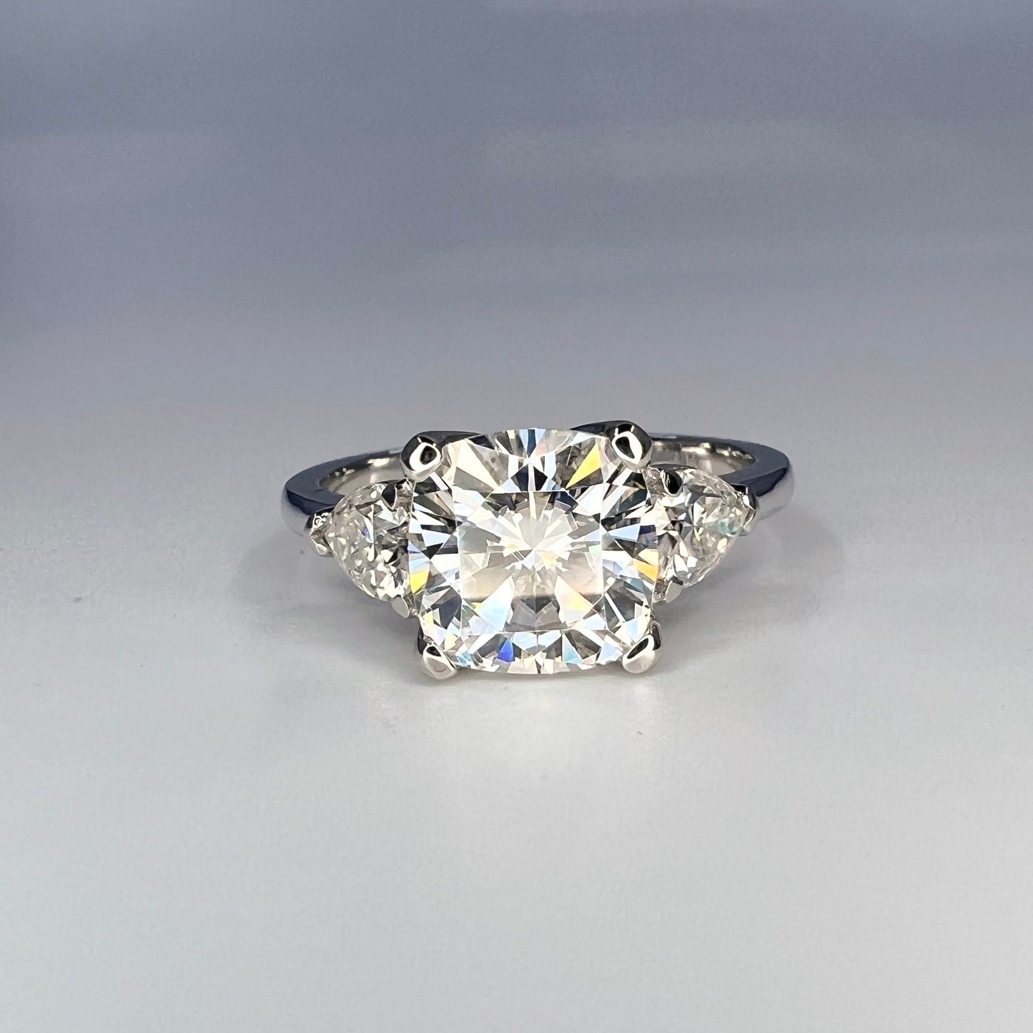 Moissanite Cushion Cut Engagement Ring, Enagaement Ring With Pear Shape Accents, Gift for her, 14K White Gold  #6751 #5256